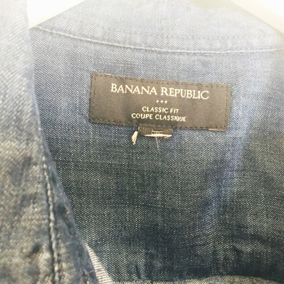 BANANA REPUBLIC Classic Fit Jean Button Down Shirt & Ruffle Front Trim Blue Sz S - Picture 7 of 8